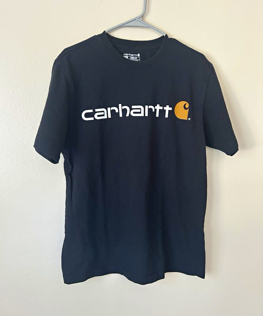 Carhartt Graphic Logo Short Sleeve T-Shirt Mens Size Small Black Loose Fit Workw